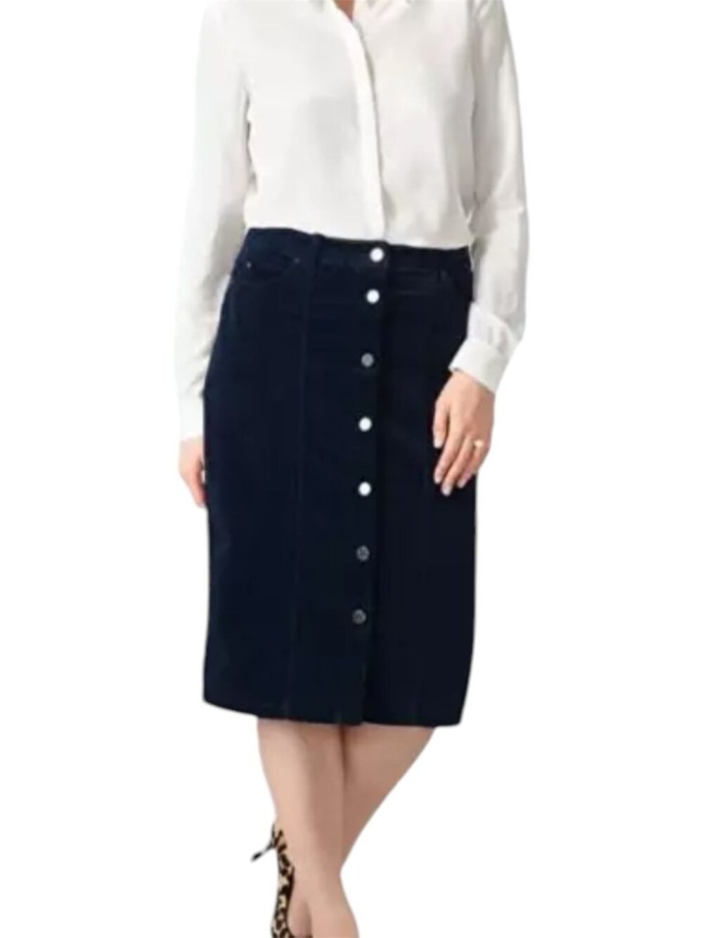 Pure Collection Washed Velvet Buttoned Skirt (Size 4)